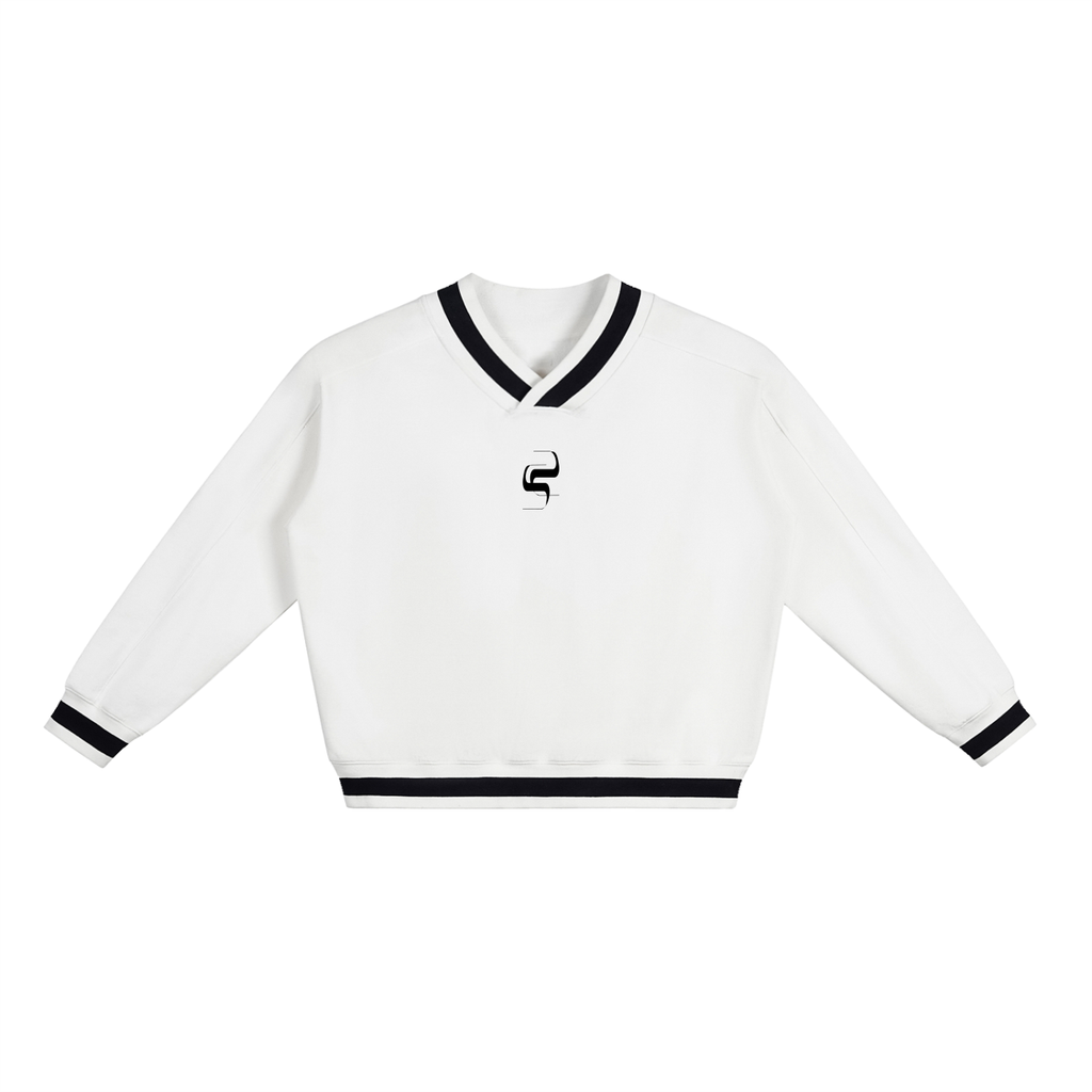 V-Neck Contrast Collar Boxy Sweatshirt