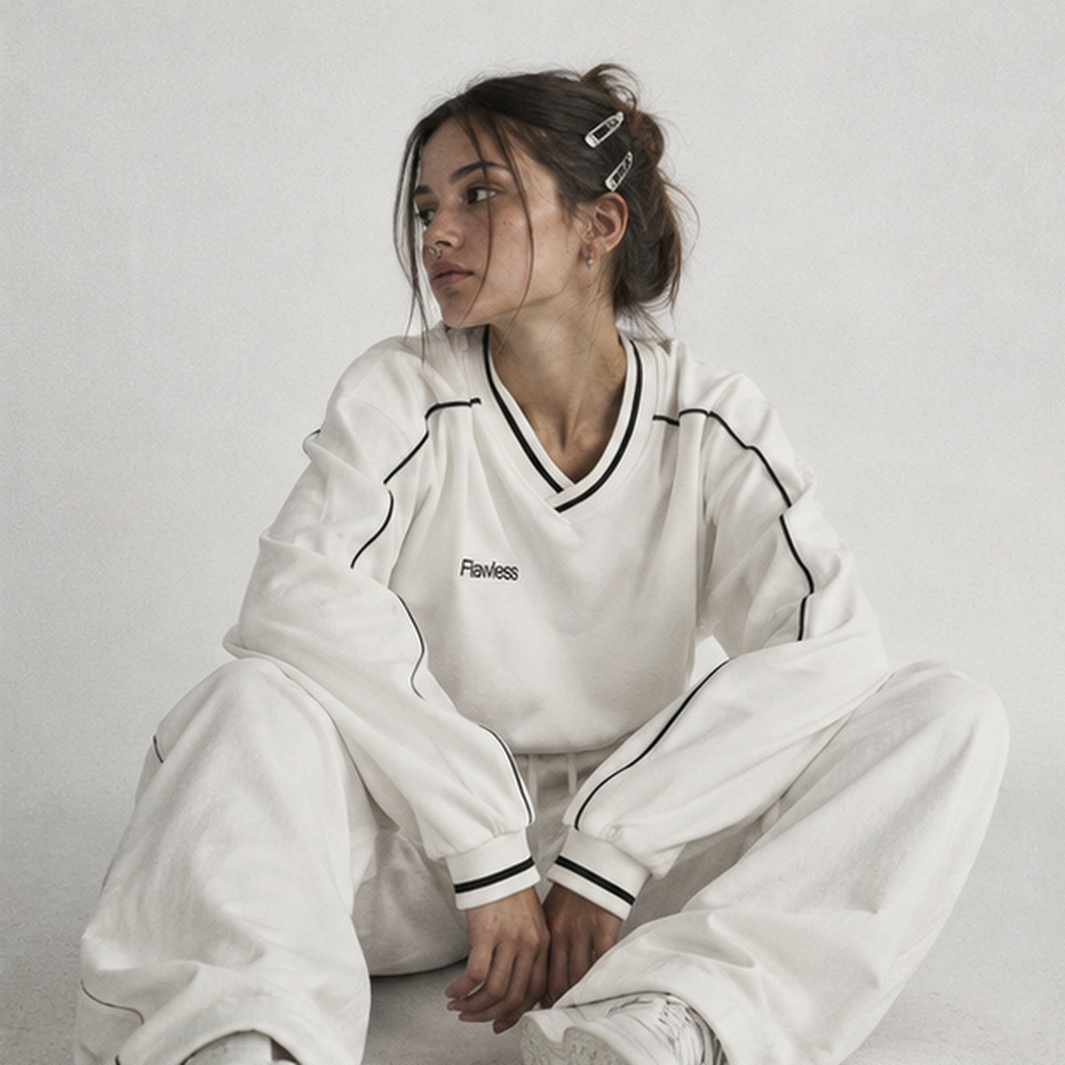 CLUB HOURS V-NECK SWEATSHIRT, WHITE